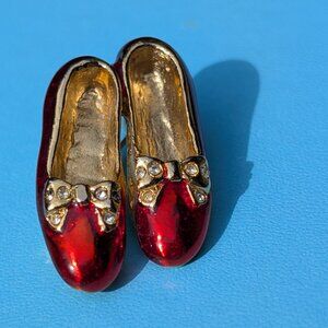 Red Enamel with Crystal Bow Pair of Tap Shoes Brooch